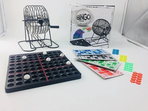 Bingo Bolillero Metalico Exahome Con 48 Cartones Y Fichas De Colores Premium