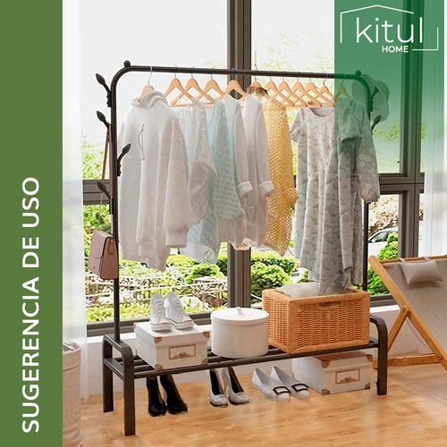 Perchero Rack Armable Ropa Organizador Closet Hogar Ganchos Color Negro