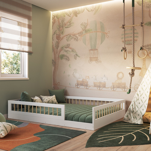 Cama Doble Montessori De Transición Infantil Afecto Blanco