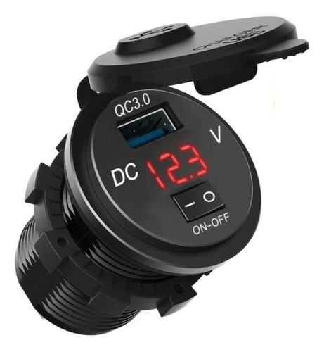 Tomada Carregador Celular Carro Gps Usb Voltímetro 12 - 24v Cor Vermelho