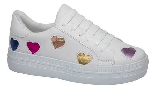 Tenis Blancos Con Corazones De Colores Casuales De Moda