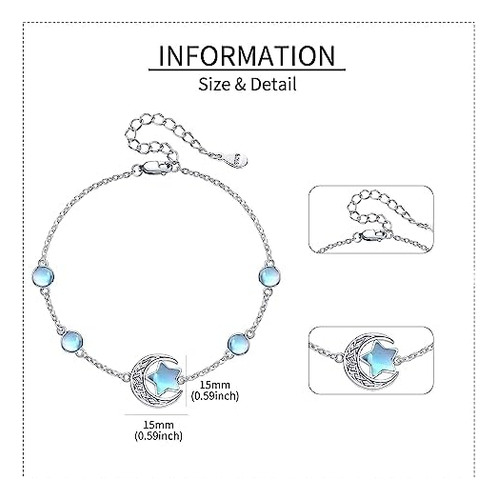 Hukkun Pulsera De Piedra Lunar De Plata De Ley Con Forma De