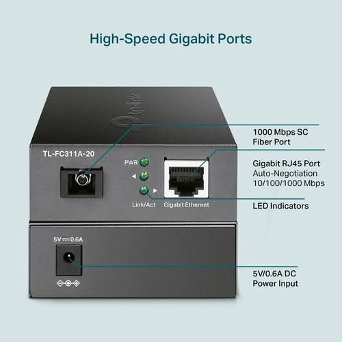 Convertidor De Medio Sm Wdm Tp-link Tl-fc311a Gigabit Sc 20k