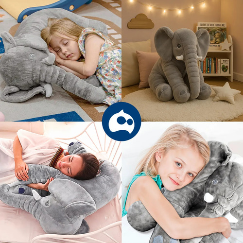 Almohada Elefante Gris Peluche Grande 60cm