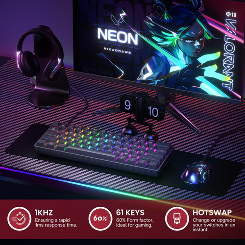 Teclado Mecánico Para Juegos Gk61 61 Teclas Rgb Gateron Opti