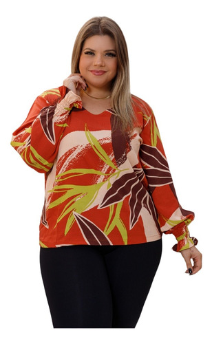 Blusa Feminina Estampada Manga Longa Plus Size