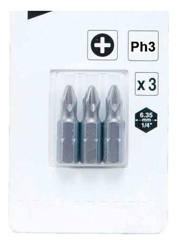 Ponteira Makita Bits Phillips Ph3 X 25mm Curta Com 3 Pecas