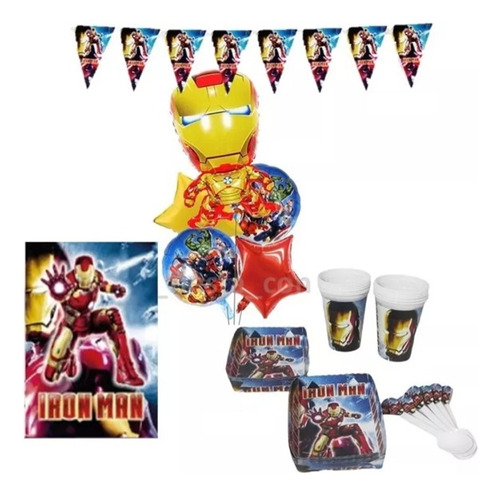 Kit Fiesta Piñata Infantil Iroman Iron Man Super Heroe 12per