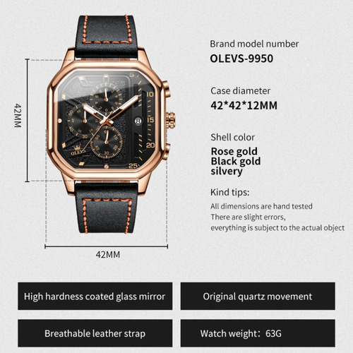 Reloj Olevs Luminous Square Con Calendario Cronógrafo
