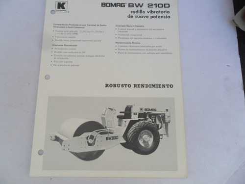 Folleto Tractor Bomag Bw 210d Antiguo Koehring Aplanado