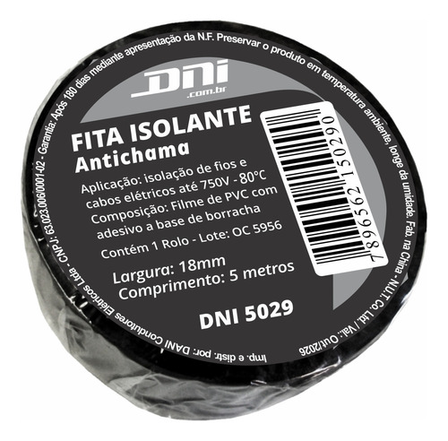 Fita Isolante Em Pvc 5m Preta - Dni 5029