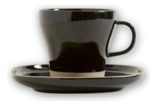 Juego De 6 Tazas De Te Con Plato Negro - Linea Mali