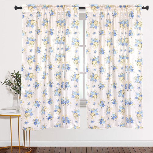 Cortinas Blackout Cortas 2pzs Decorativa De Flores 140x140cm