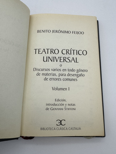 Teatro Crítico Universal Tomo 1 Benito Jerónimo Feijoo (Usado)