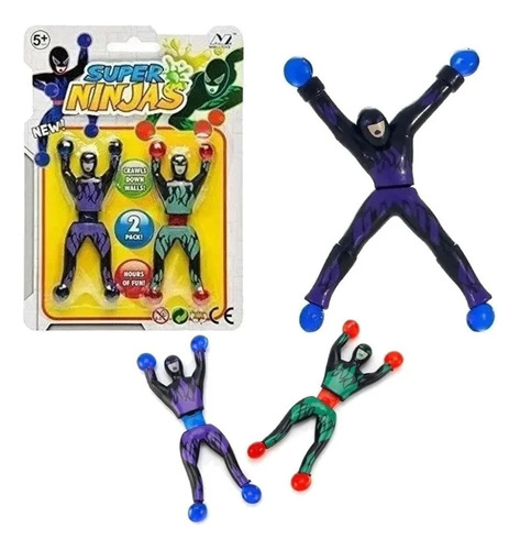 Kit 2 Bonecos Gruda Na Parede Super Ninja Brinquedo