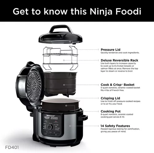 Ninja Foodi 9 en 1 a presión, para asar, olla de cocción lenta, freidora de  aire y más, con capacidad de 6.5 cuartos y libro de recetas de 45, y un  acabado brillante : Hogar y Cocina 