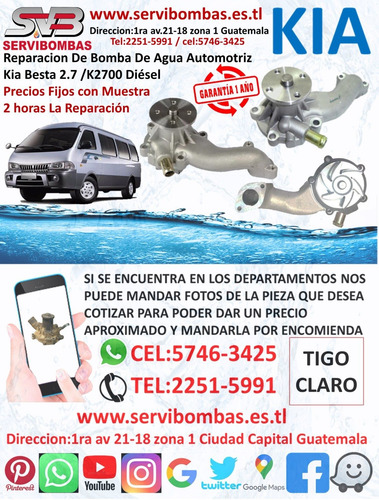 Bomba De Agua Automotriz Kia Combi 3.3 D4al Turbo Guatemala
