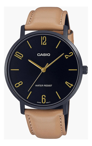 Reloj Casio Hombre Mtp-vt01bl-1b Cuero Marron Claro Plano