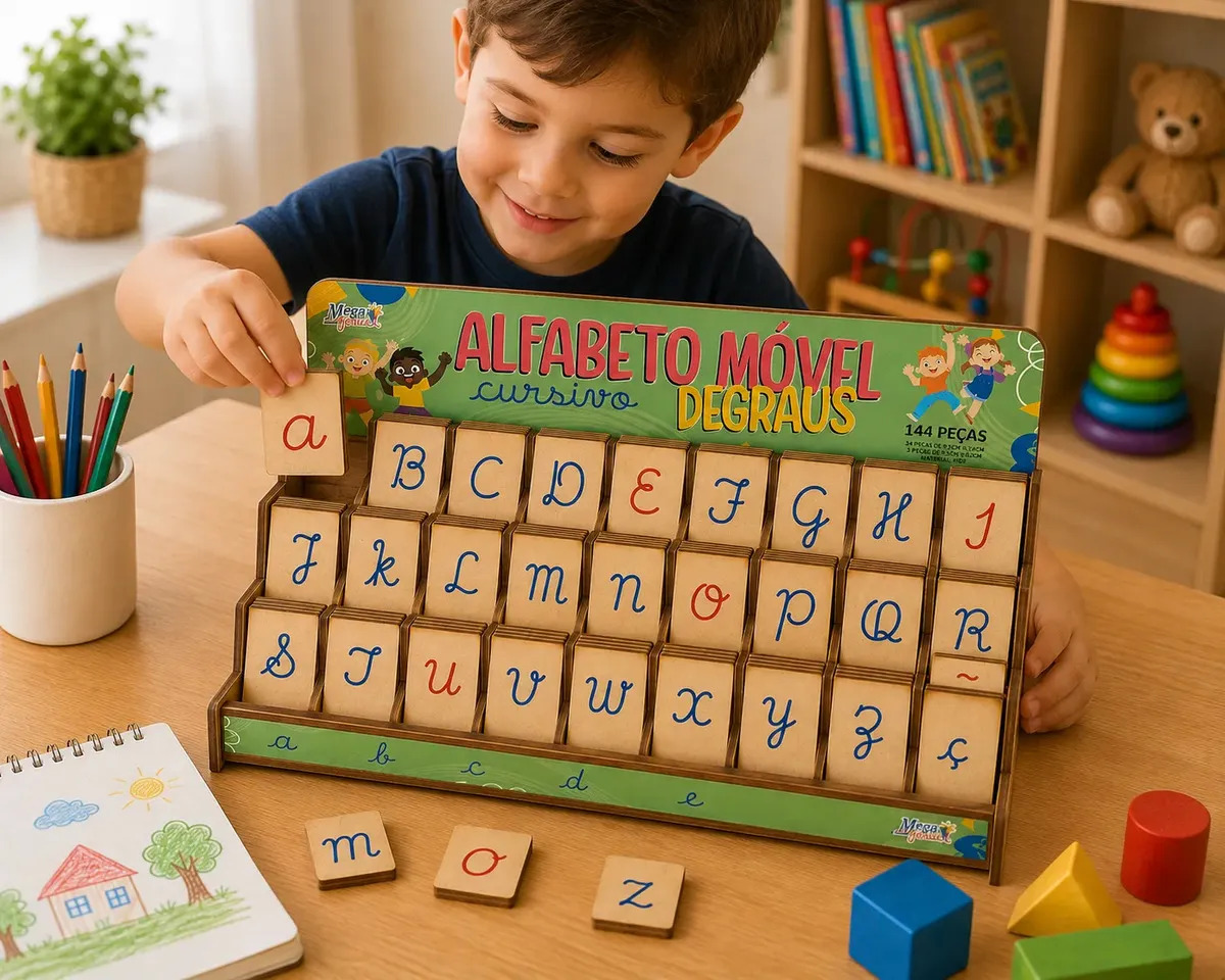 Alfabeto Móvel Degraus Brinquedo Educativo Leta Cursiva 144p