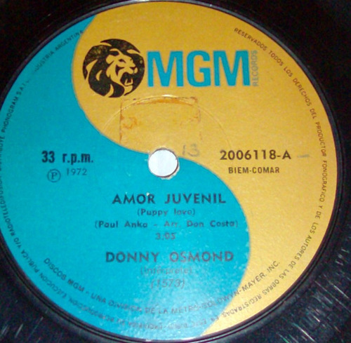 Donny Osmond Amor Juvenil Puppy Love / Prometeme - Vinyl 7´´