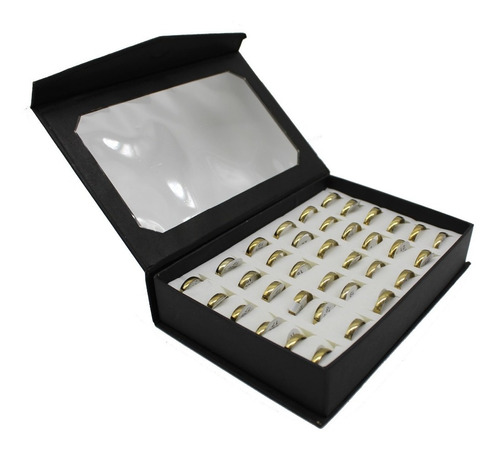 Caja Anillos Ilusión 4mm Acero Dorado 36 Unds Med #17 Al #22