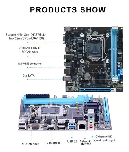 Placa Base H81 Micro-atx Lga1150 2 Ddr3 De 16 Gb For Scrit