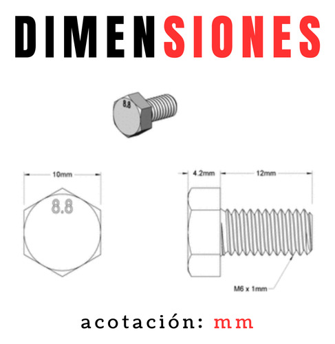 Tornillo Cabeza Hexagonal Mm 6 X 12 Grado 8.8 60 Piezas