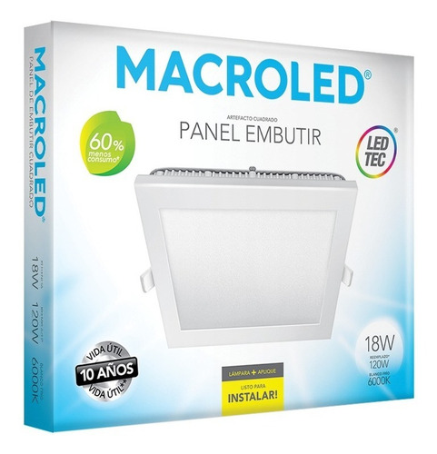 Macroled Panel Led Cuadrado Embutir 18w Frío 6000k Pec18