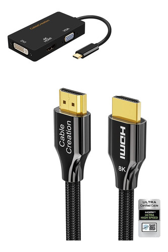 Cablecreation  2 Articulo Cable Hdmi Hdcp 3 Pie 8k 60hz+usb