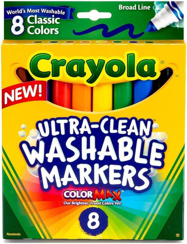 8 Marcadores Lavables Punta Ancha 8 Colores Crayola