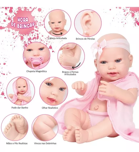 2 Bonecas Tipo Bebê Reborn Realista Bolsa + Enxoval Completo