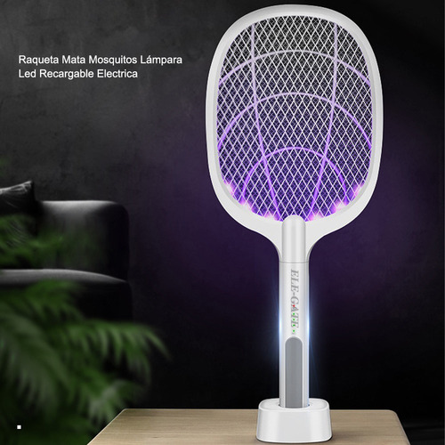 Raqueta Mata Mosquitos Con Luz Uv Recargable Blanco