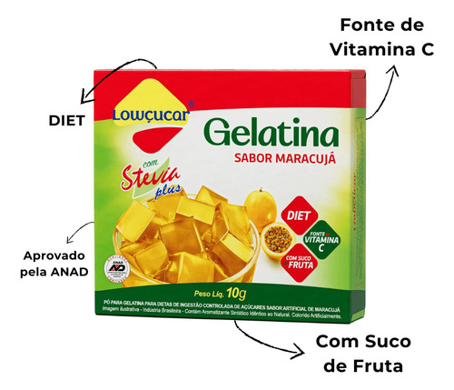 Mistura Gelatina Com Stevia 10g Sabores Diversos Kit Com 8