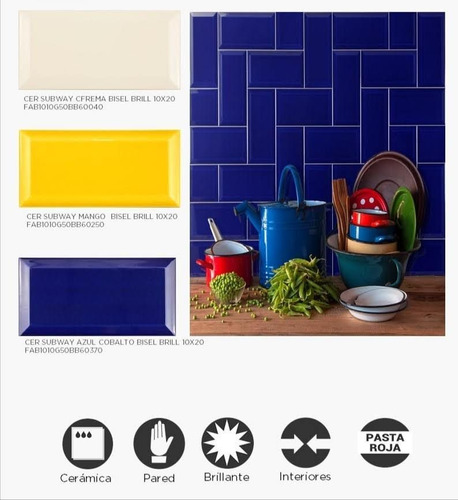 Ceramica Biselada De Pared Azul Oscuro,crema, Amarillo 10x20