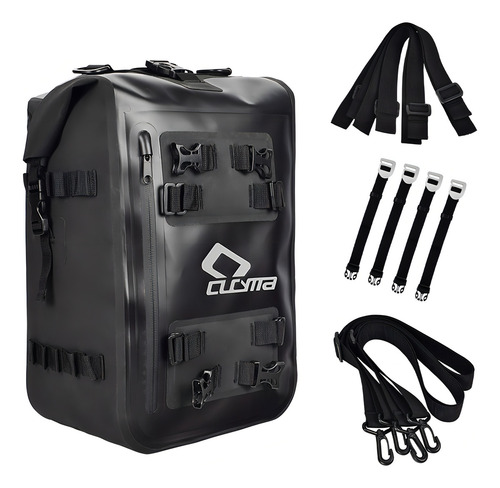 Bolsa e mochila para motocicletas com fechos, tecnologia impermeável, cor preta