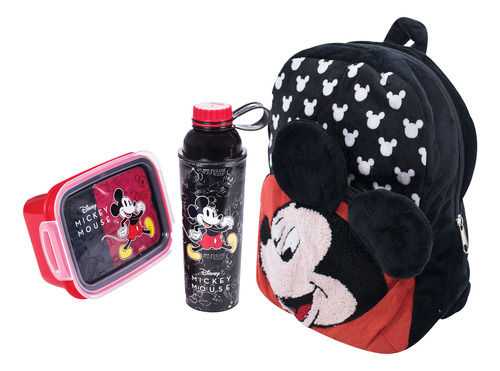 Kit Mochila Mickey Infantil Escola Marmita Hermética Garrafa