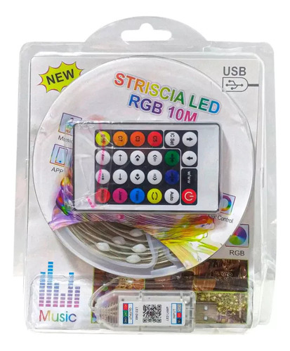 Tira De Luz Led Rgb Con Bluetooth Y Control Remoto 10mts Usb Y App
