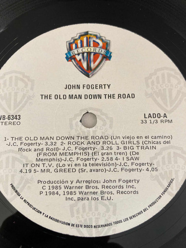 John Fogerty / Centerfield Lp Vinilo 1985 Mx Impecable (Usado)