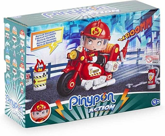 Pinypon Action Famosa 700014783 Moto de Bombero con 1 figurita para niños y niñas de 4 a 8 años 