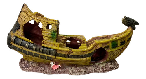 Adorno Resina P/acuario Barco Antiguo Hundido  34x11x17 Cms
