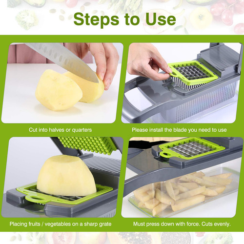 Picadora De Verduras, Picadora De Verduras Multifuncional, Con 6 Cuchillas De Acero Inoxidable, Cortador De Verduras 12 En 1 Con Contenedor, Cortador De Mandolina Para Cocina, Ideal Para Frutas