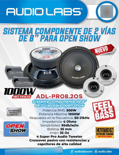 Set Componente De 8 Pulgada Audiolabs . Adl-pro8.2os .500w.