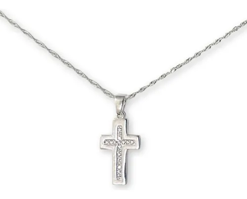 comprar Collar Cadena Fina Más Colgante Cruz Con Circones Plata 925