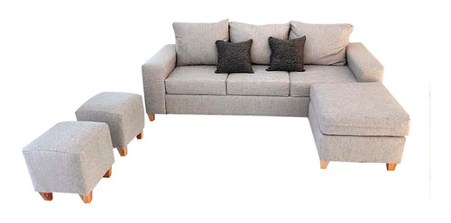 Sillon Esquinero Rinconero Con Dos Puff Chenille Premium