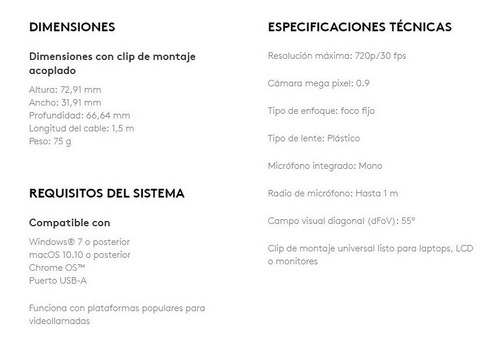 Webcam C270 Logitech Color Negro