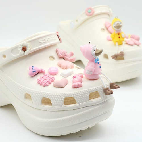 Set Niña Rosa 3d Charms Jibz Crocs Sandalias Accesorios 