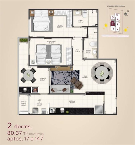 Imagem 6 de 9 de Apartamento, 2 Dorms Com 80.37 M² - Aviação - Praia Grande - Ref.: Ysf17 - Ysf17