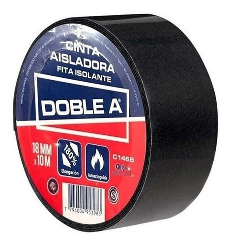 Cinta Aisladora 18mm X 10mts Negra Doble A