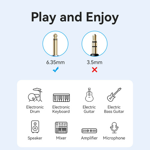 Cable de Audio Plug 6.5 mm Vention 3 Metros Plug 90° Codo a Plug 6.35 TS Hi-Fi Bidireccional Para Guitarra Amplificador Consola DJ Microfono Instrumento Piano Mixer PVC Premium BKEHI