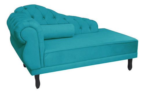 Recamier Divã Larissa Lado Direito Suede Azul Turquesa